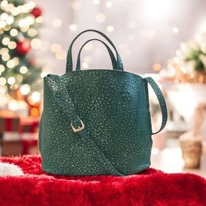 Green Textured Leather With Gold Hardware Crossbody, Sholder Hand Bag Tote
